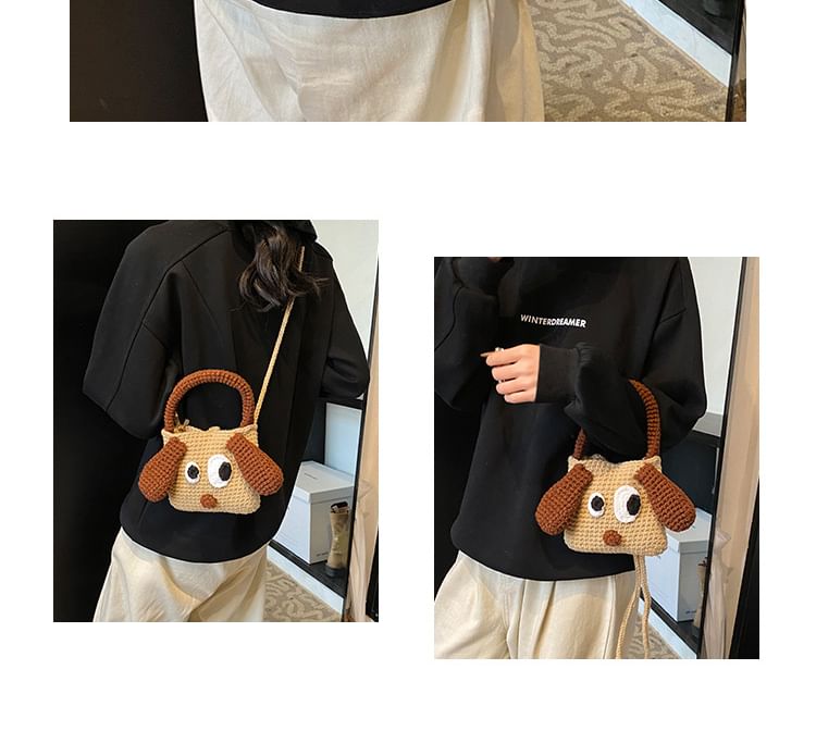 Top Bag Crossbody Handle Knit Dog