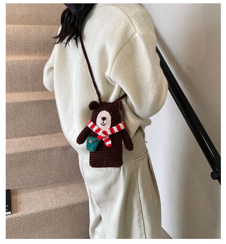 Bear Knit Mobile Phone Crossbody Bag