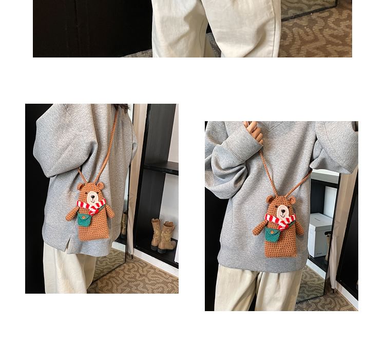 Bear Knit Mobile Phone Crossbody Bag