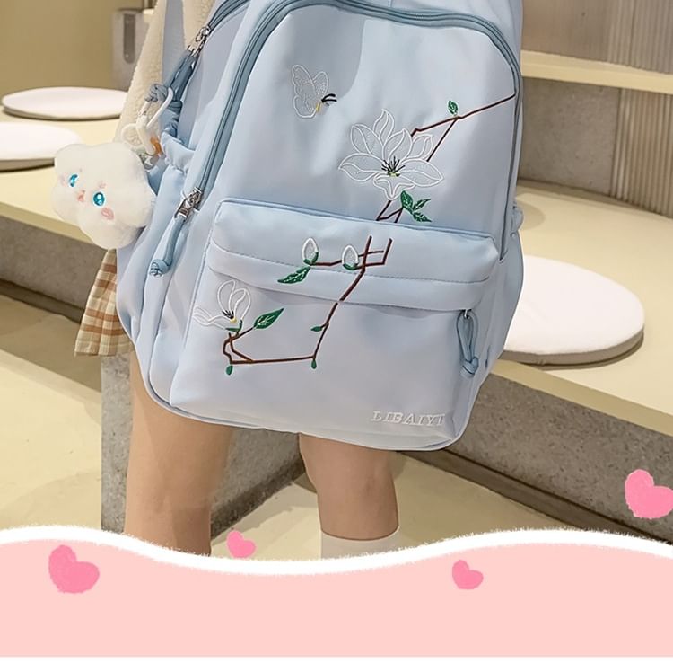 Backpack Charm Floral Set Embroidered Laptop Nylon Bag /