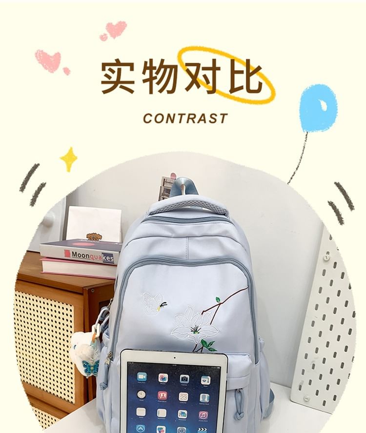 Backpack Charm Floral Set Embroidered Laptop Nylon Bag /