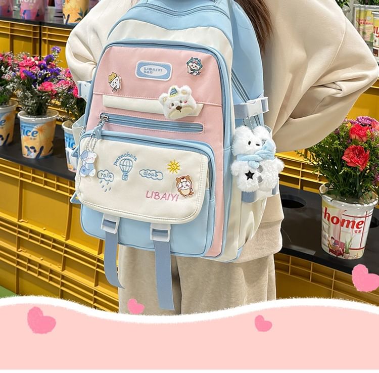 Nylon Backpack / Charm Laptop Set Tote Embroidered Bag
