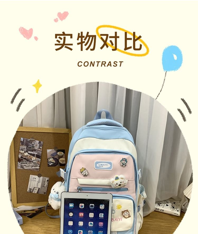 Nylon Backpack / Charm Laptop Set Tote Embroidered Bag