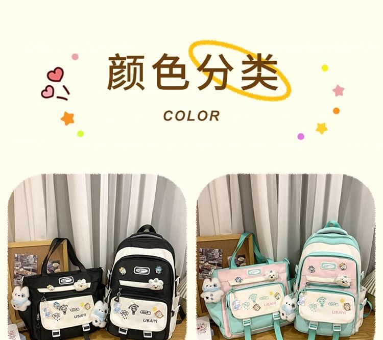 Nylon Backpack / Charm Laptop Set Tote Embroidered Bag