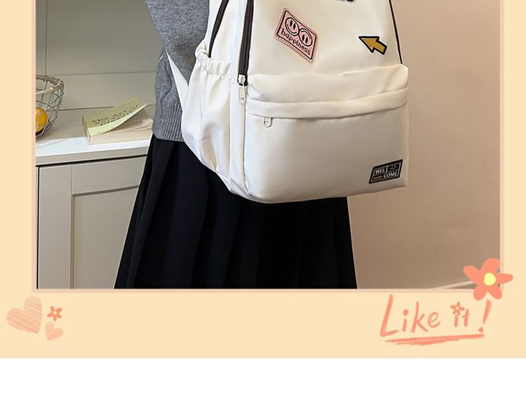 Lettering Applique Nylon Laptop Backpack