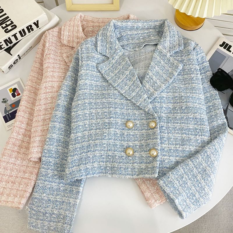 Tweed Faux Pearl Double-Breasted Blazer