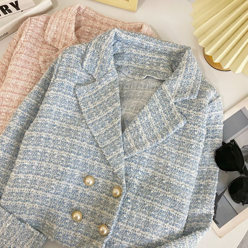 Tweed Faux Pearl Double-Breasted Blazer
