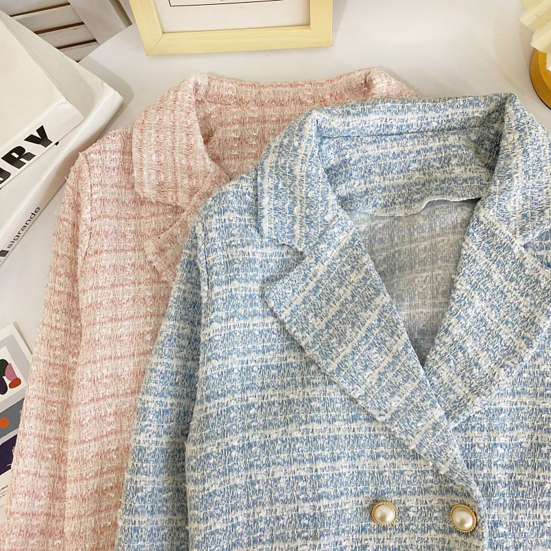 Tweed Faux Pearl Double-Breasted Blazer