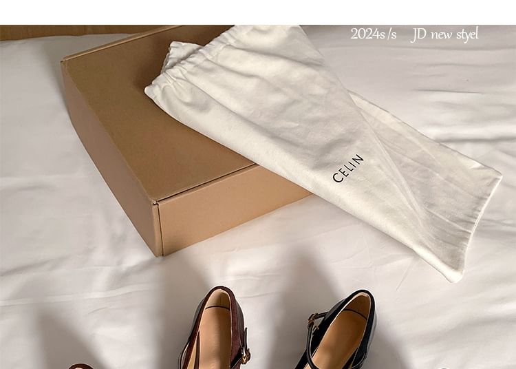 Toe Pumps Jane Square Chunky Mary Leather Panel Plain Faux Heel