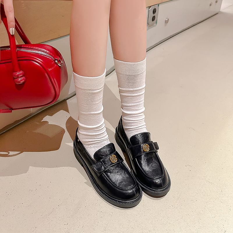 Leather Faux Accent Floral Loafers Platform