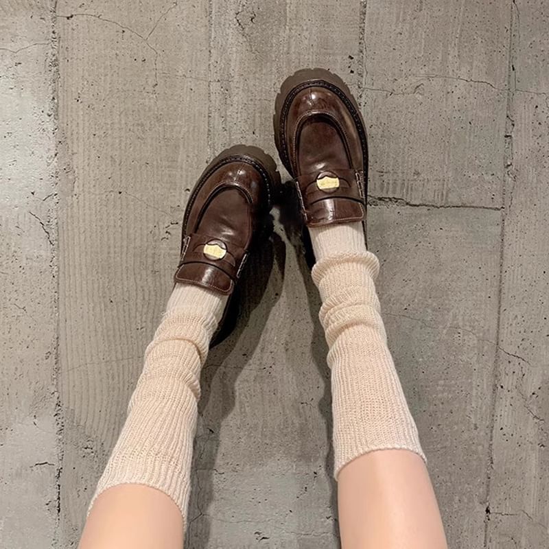 Loafers Plain Faux Penny Platform Leather