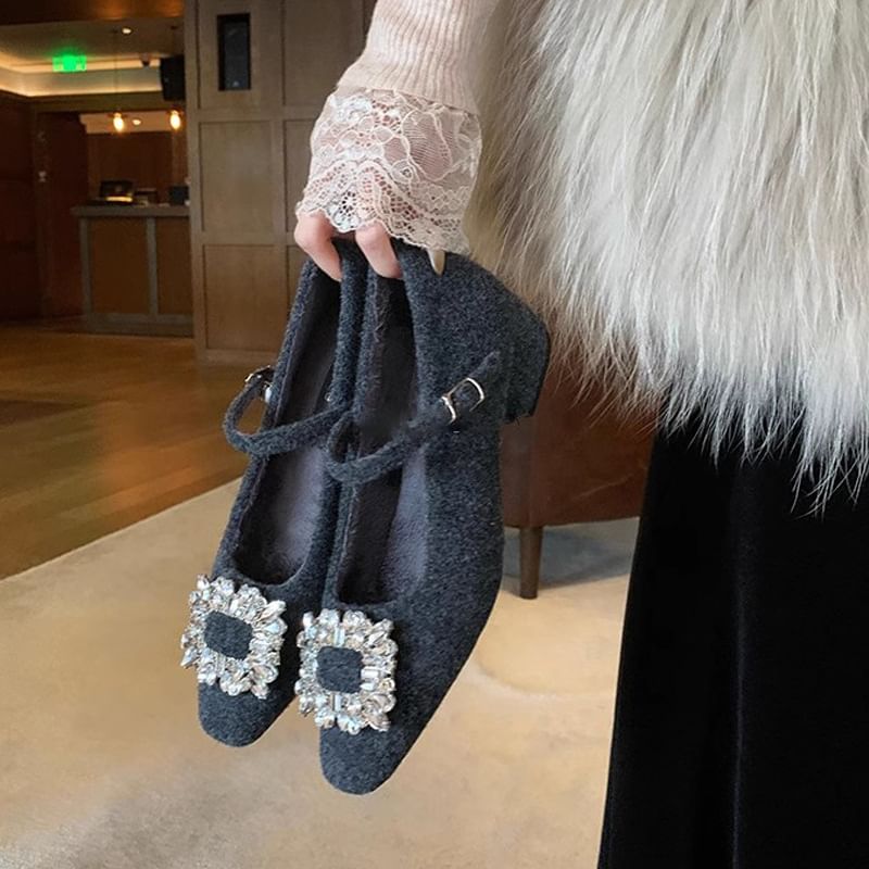 Accent Chunky Rhinestone Jane Mary Heel Pumps