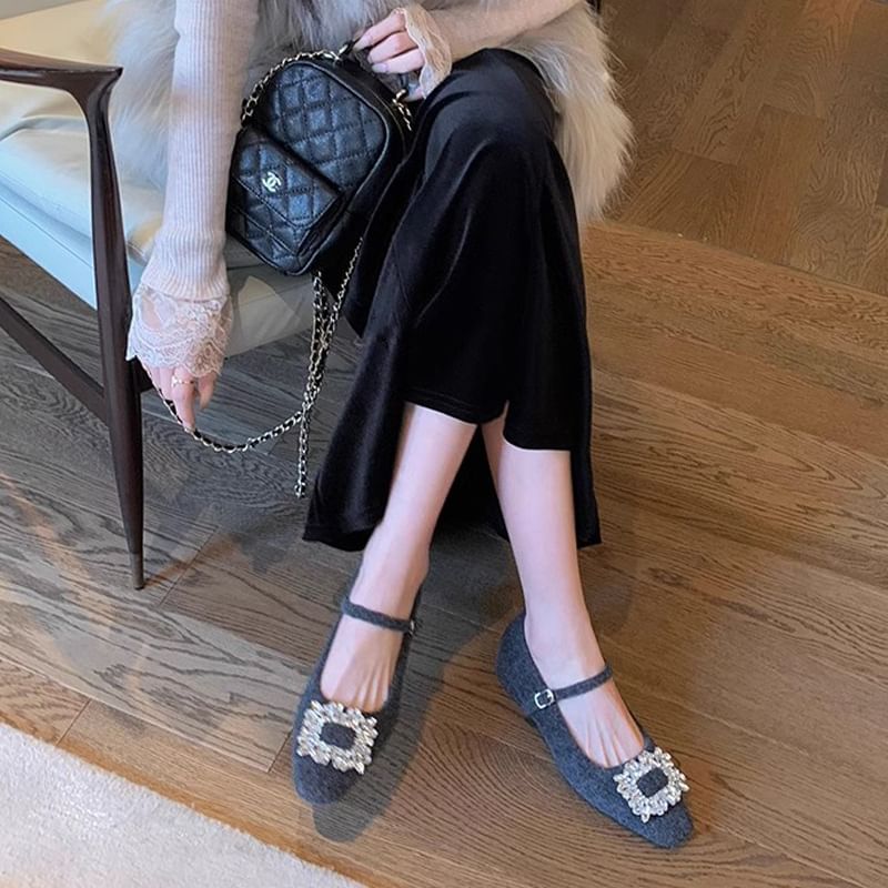 Accent Chunky Rhinestone Jane Mary Heel Pumps