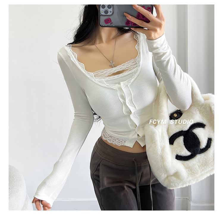Lace Trim Cami Top and Lightweight Cardigan Set