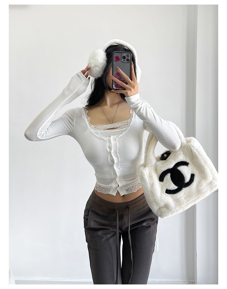 Lace Trim Cami Top and Lightweight Cardigan Set