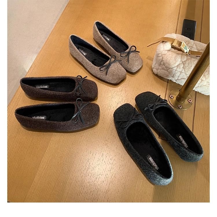 Flats Square Toe Bow Accent