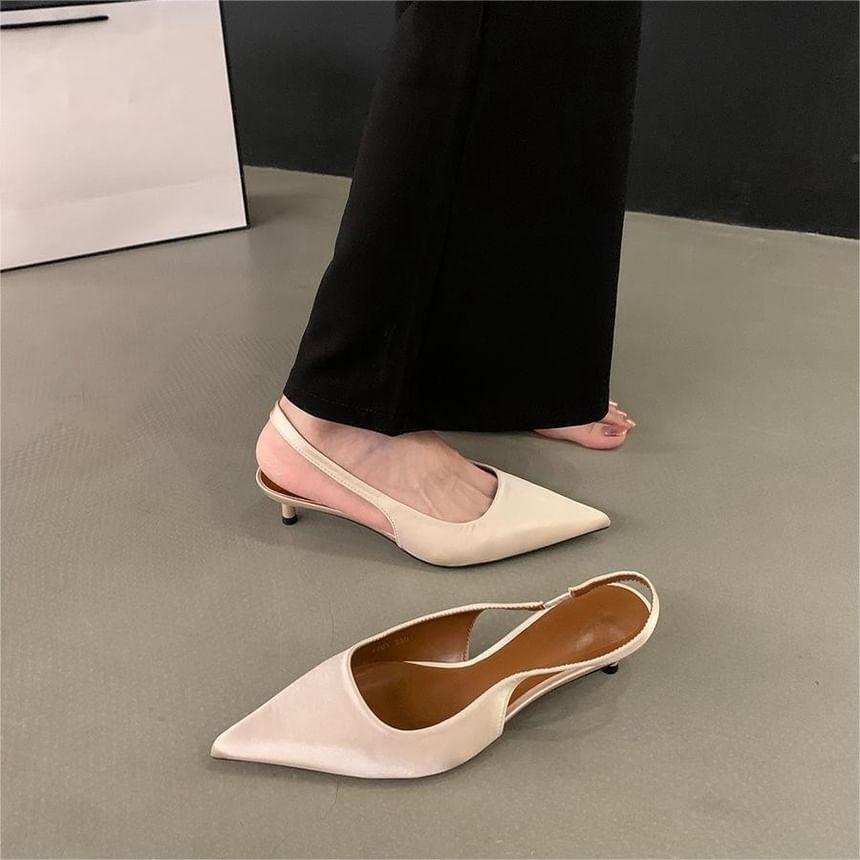 Heel Pumps Satin Pointed Toe Kitten