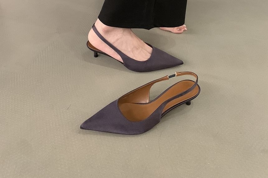 Heel Pumps Satin Pointed Toe Kitten