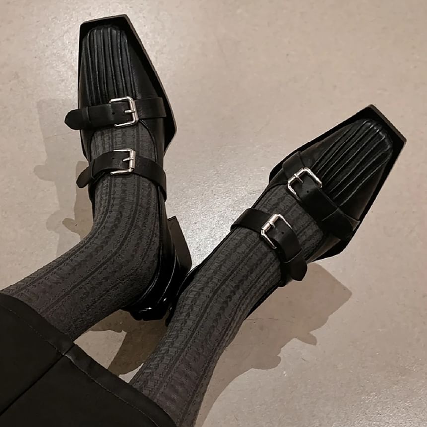 Mary Square Block Pumps Heel Toe Buckle Jane