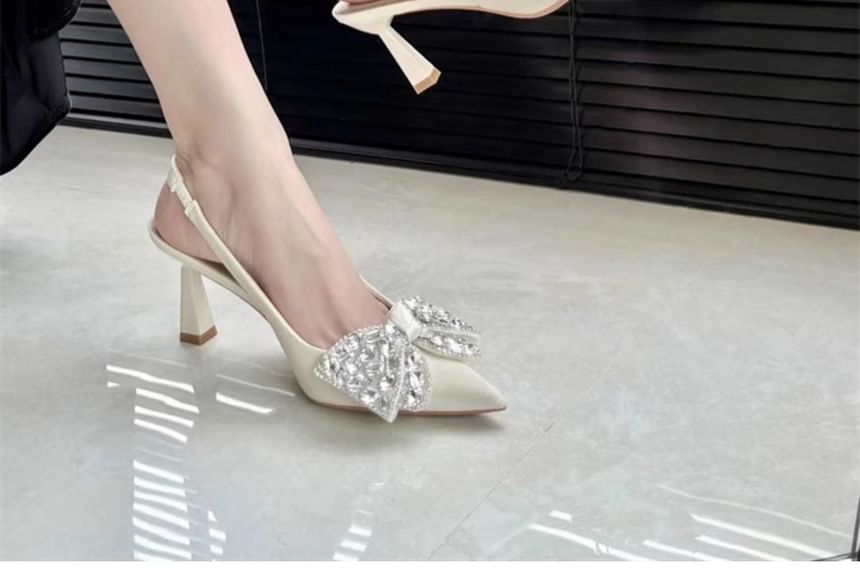 Bow Pumps Slingback Toe Rhinestone Pointed