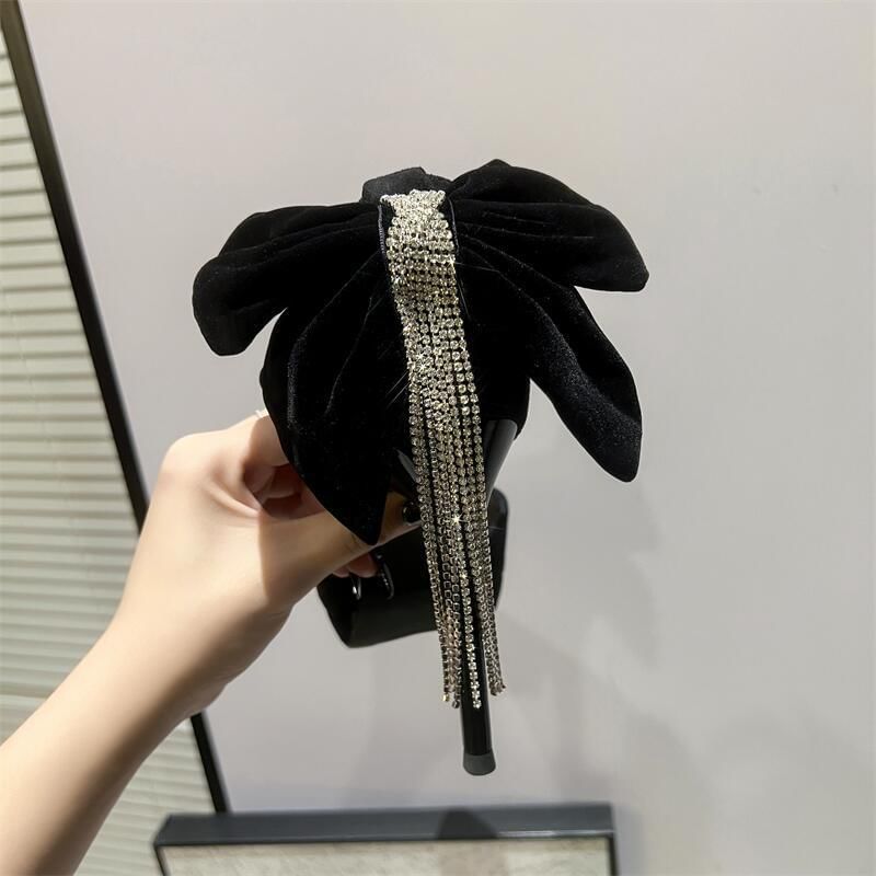 Rhinestone Ankle Platform Strap Fringe Bow Pointed Velvet Toe