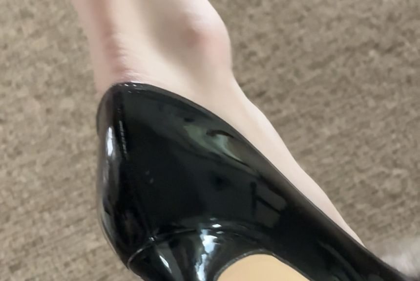 Panel Faux Patent Pointed Pumps Toe Leather Fur Stiletto