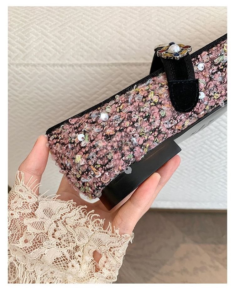 Jane Flats Pearl Faux Tweed Cap Mary Toe