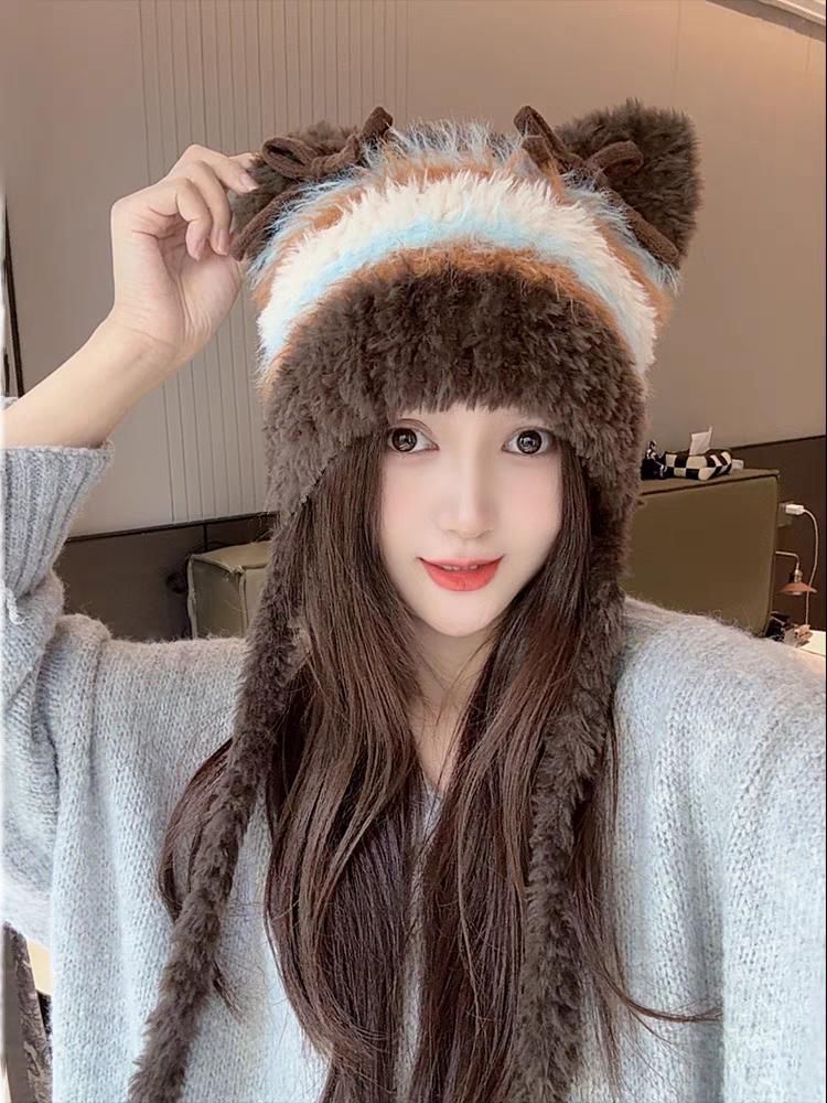 Cat Fluffy Ear Bow Knit Beanie