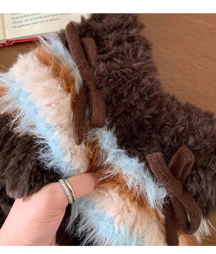 Cat Fluffy Ear Bow Knit Beanie