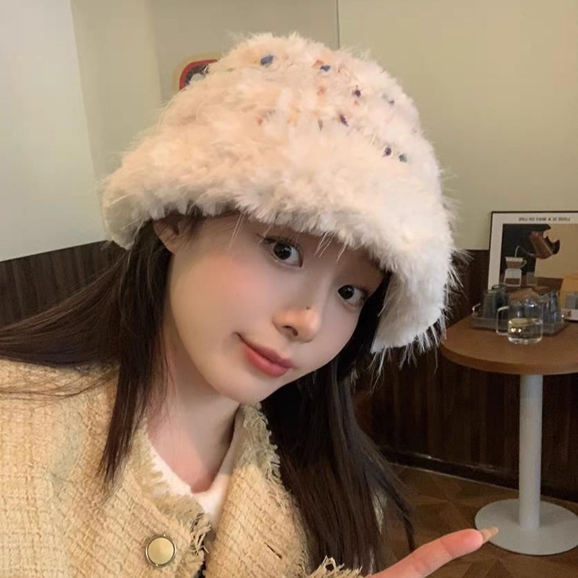 Hat Bucket Knit Fluffy