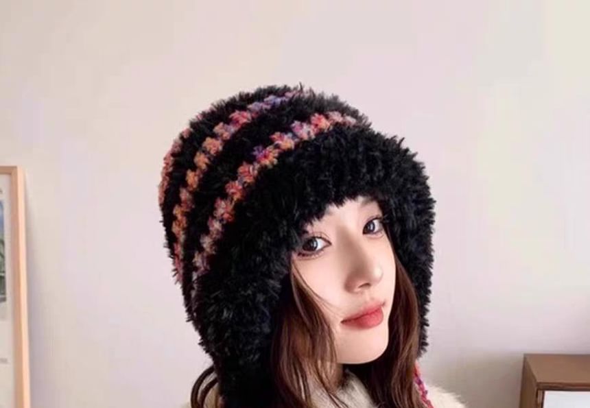 Trapper Fluffy Knit Hat Striped