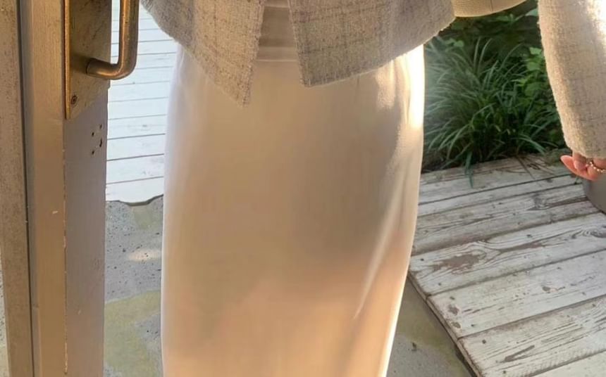 Round Neck Plaid Tweed Button Jacket