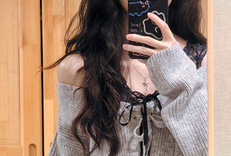 Lace Up V-Neck Plain Cardigan