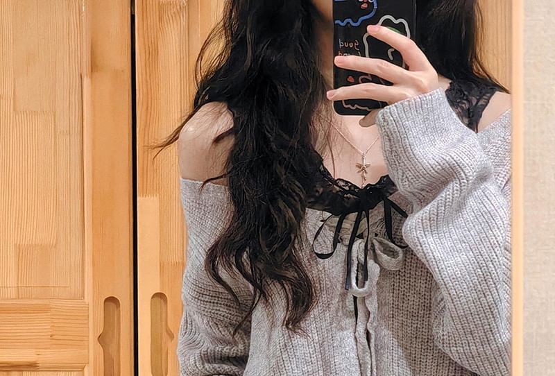 Lace Up V-Neck Plain Cardigan