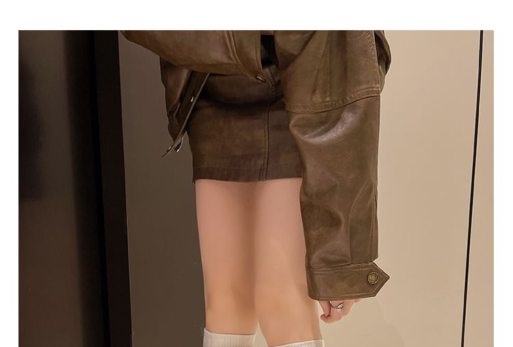 Heel Chunky Boots Faux Leather Cowboy