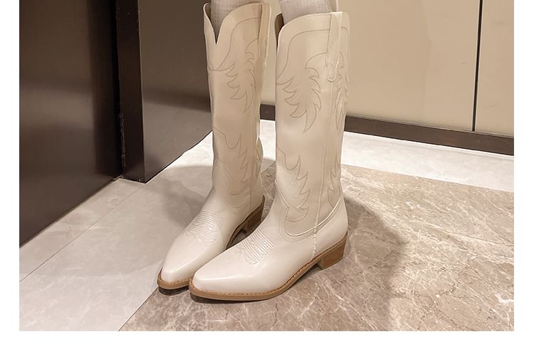 Heel Chunky Boots Faux Leather Cowboy