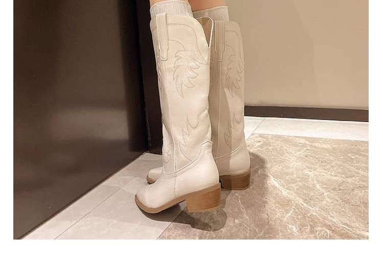 Heel Chunky Boots Faux Leather Cowboy