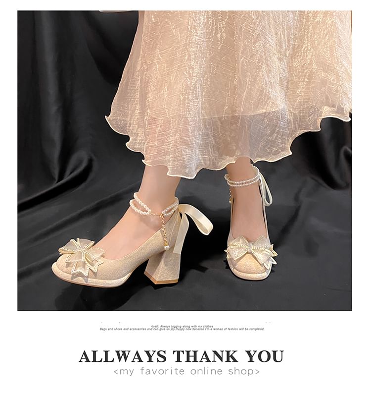 Chunky Bow Heel Mary Platform Shoes Jane