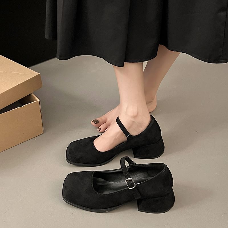 Heel Square-Toe Chunky Mary Shoes Jane