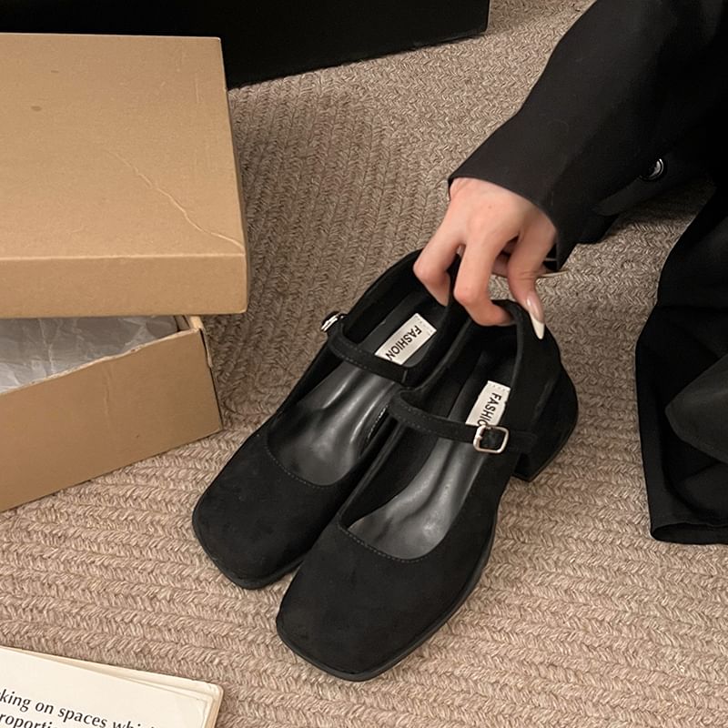 Heel Square-Toe Chunky Mary Shoes Jane