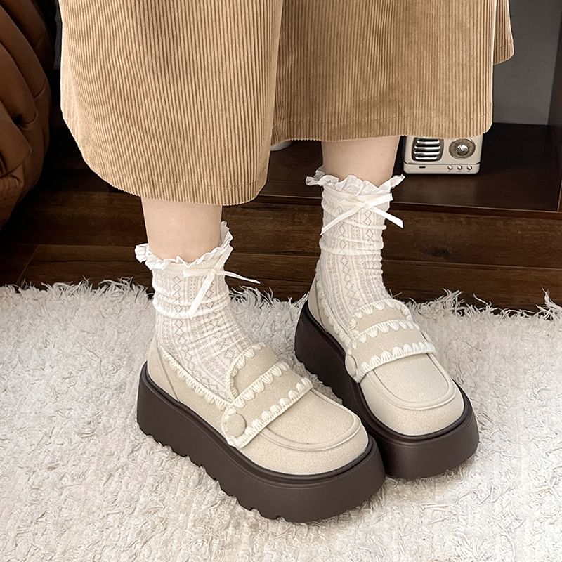 Trim Loafers Platform Embroidered