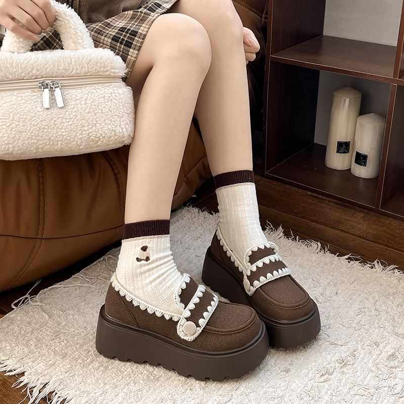 Trim Loafers Platform Embroidered