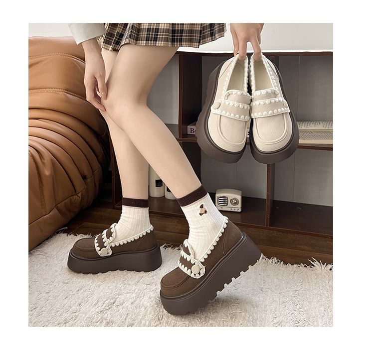 Trim Loafers Platform Embroidered