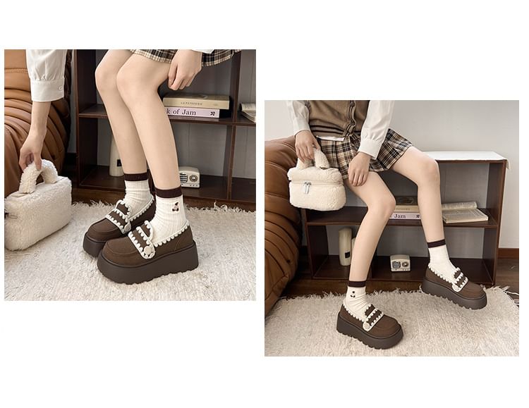 Trim Loafers Platform Embroidered