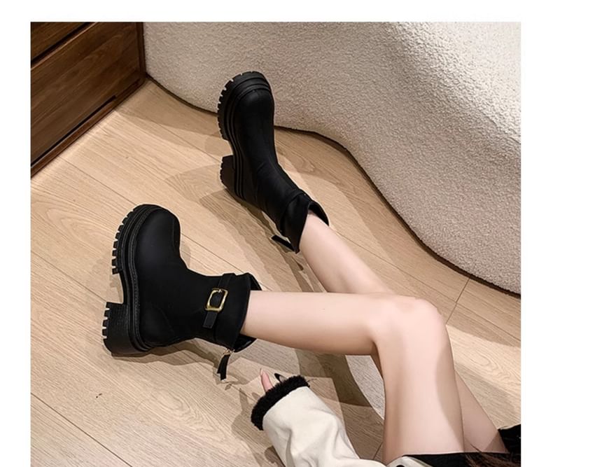 Chunky Buckled Heel Boots Short