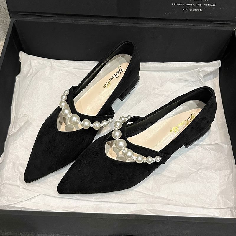 Faux Jane Pointy Heel Mary Strap Peral Shoes Low