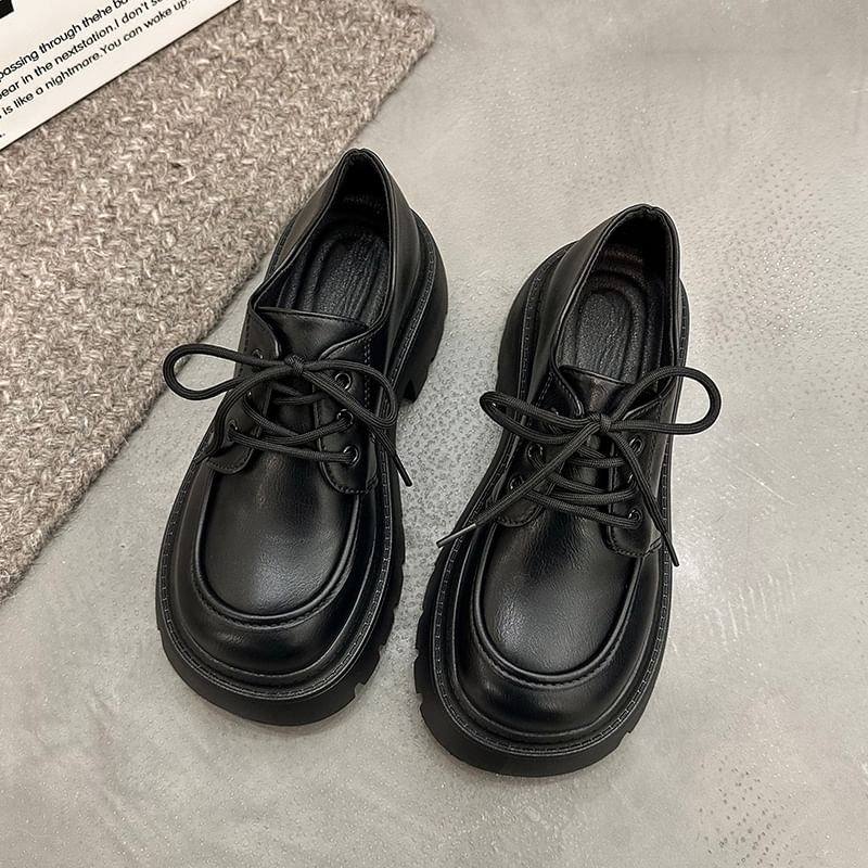 Chunky Shoes Heel Lace-Up Platform