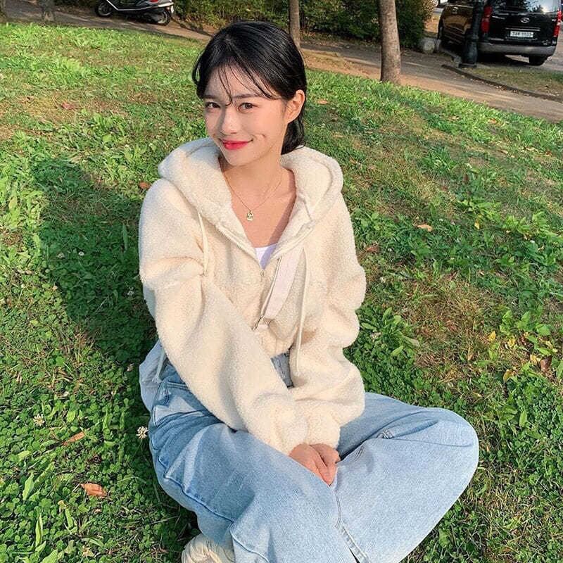 Hooded Fleece Zip-Up Cropped Hoodie