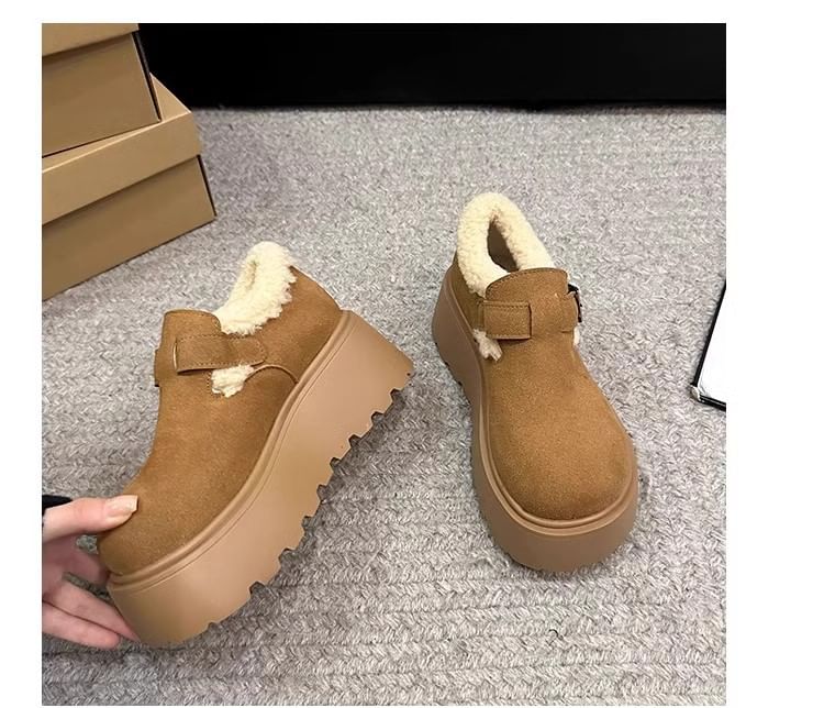 Buckled Fleece-Lined Platform Ankle Snow Boots