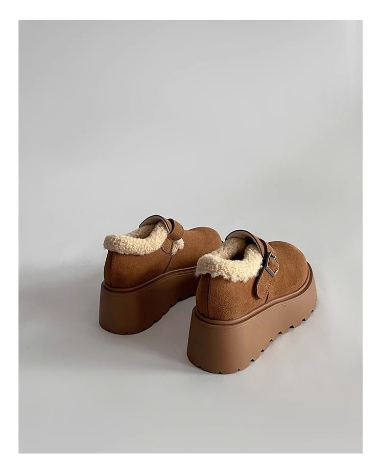 Buckled Fleece-Lined Platform Ankle Snow Boots